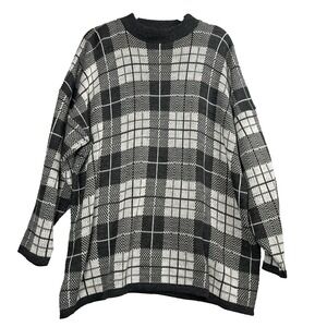 Mathias Vintage Plaid Knit Sweater Mens 2X Black White Oversized Made in USA‎